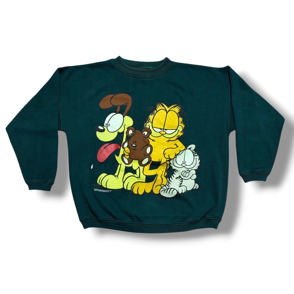 Vintage 70s Garfield Sweatshirt Odie Nermal Cartoon Jim Davis 1978 Green XL